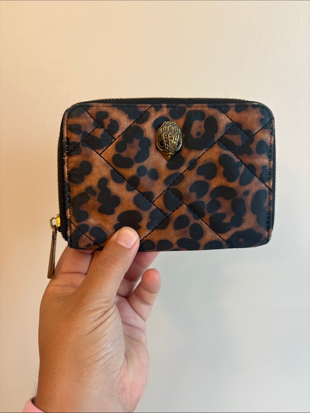 Kurt Geiger Leopard Print Quilted Zip Wallet - Black & Tan